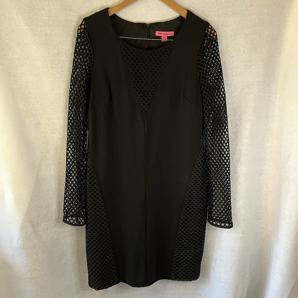 Betsy Johnson Women's Dress Black Sz 12 Bodycon Fishnet Sleeves‎ Festival Edgy
